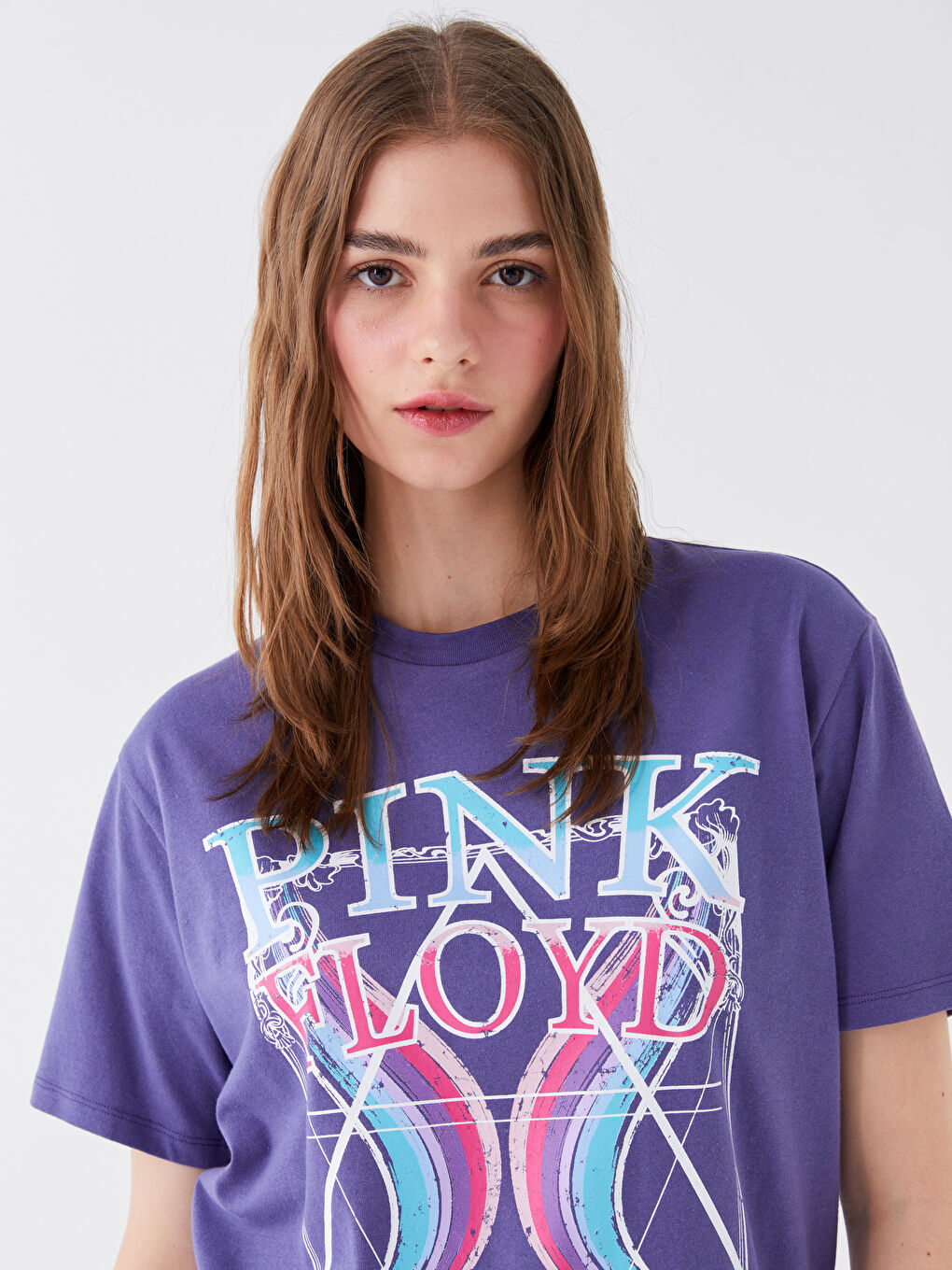 XSIDE Crew Neck Pink Floyd Printed Short Sleeve Women's T-Shirt -S3IL63Z8-RXX