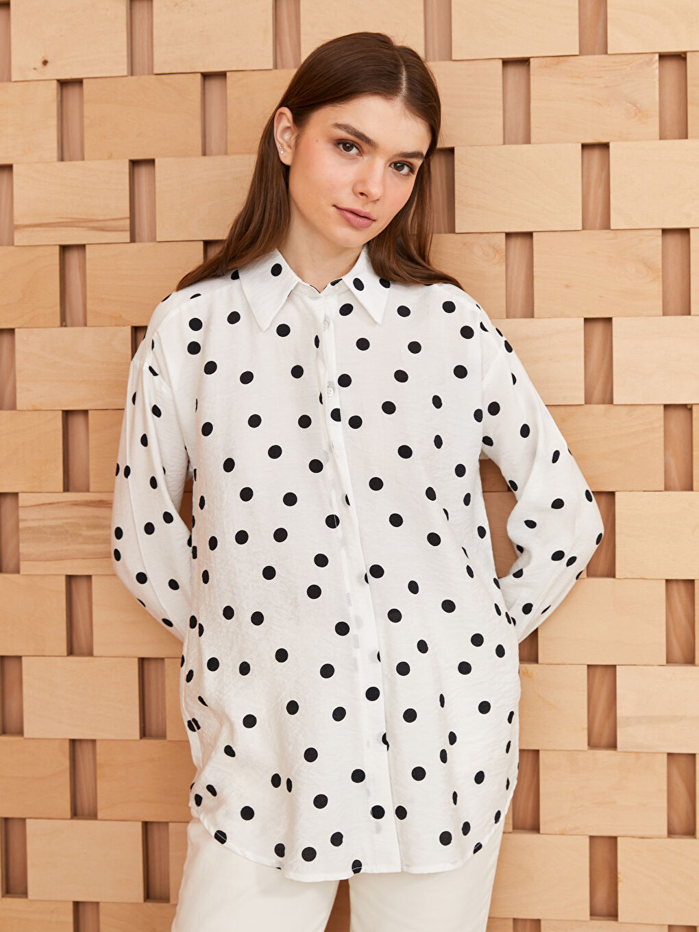 LCW Modest Polka Dot Long Sleeve Women's Shirt -S3IL75Z8-LRA