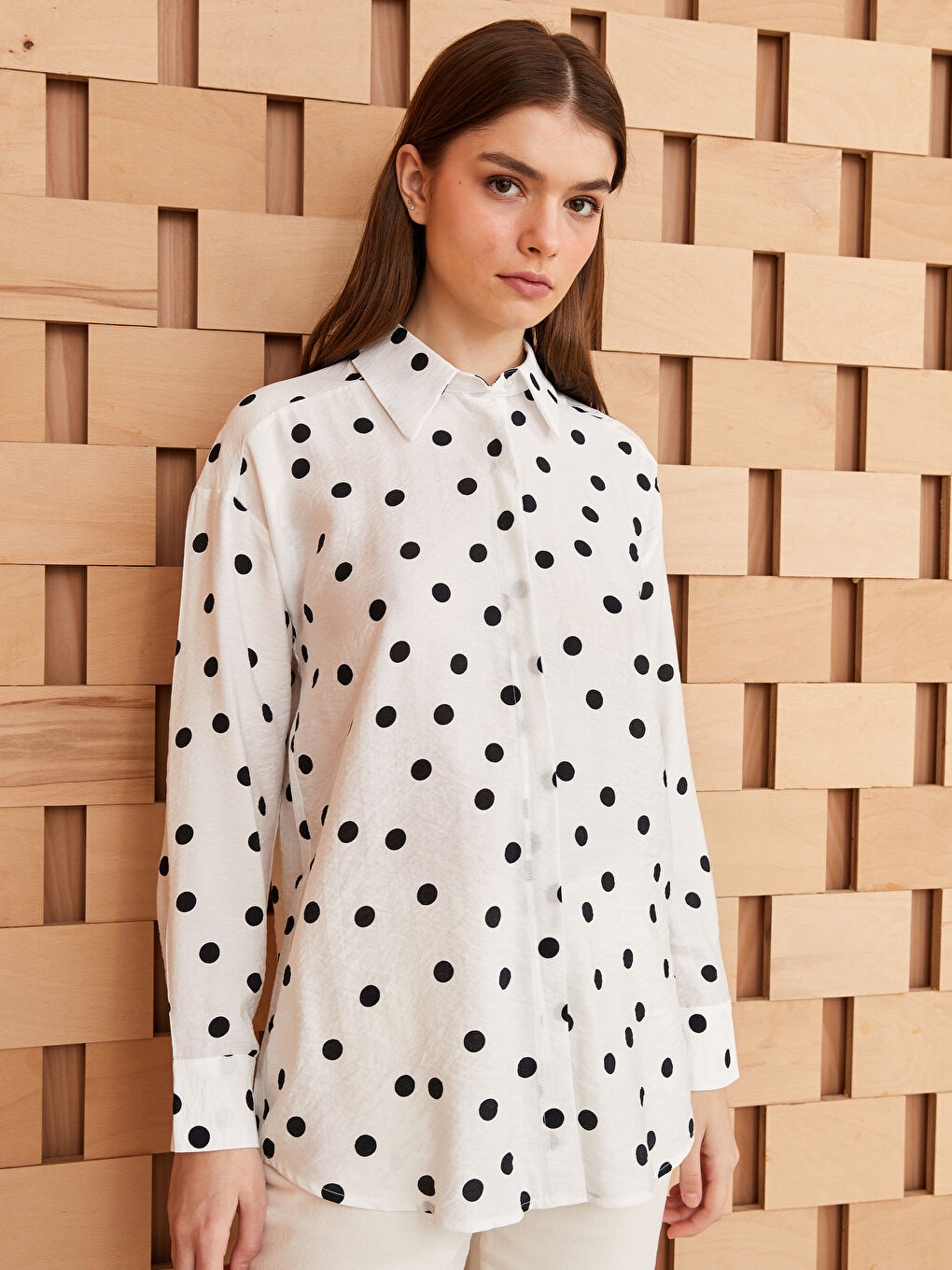 LCW Modest Polka Dot Long Sleeve Women's Shirt -S3IL75Z8-LRA
