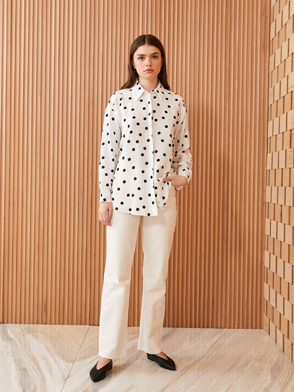 LCW Modest Polka Dot Long Sleeve Women's Shirt -S3IL75Z8-LRA