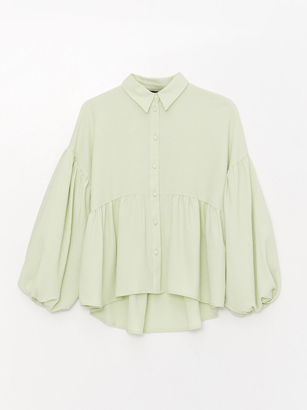 Yeşil Düz Uzun Kollu Oversize Kadın Gömlek-5