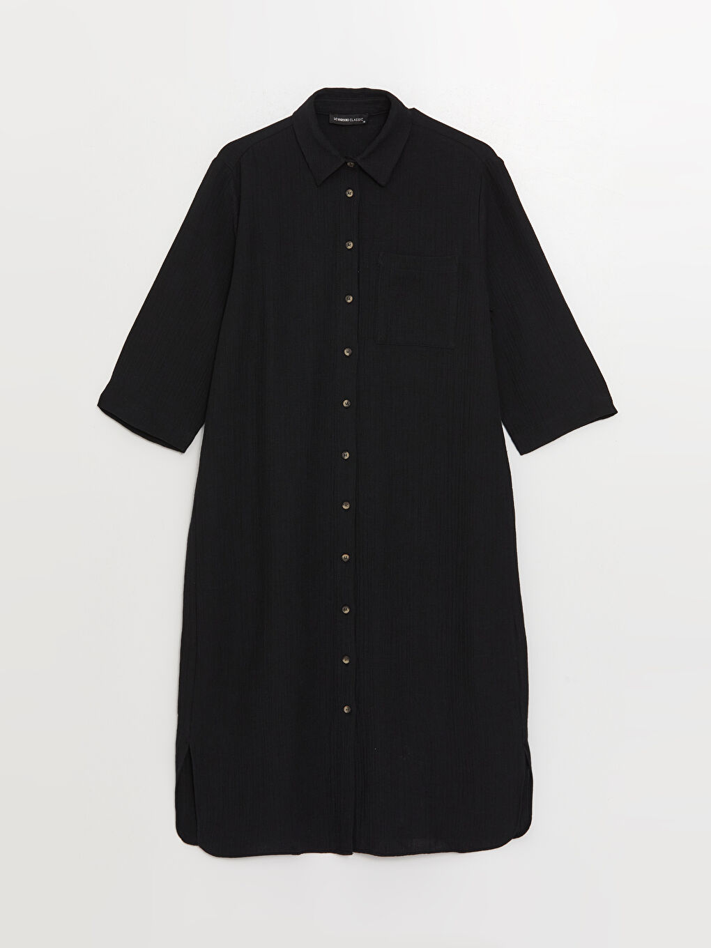Siyah Düz Müslin Kadın Gömlek Elbise-5