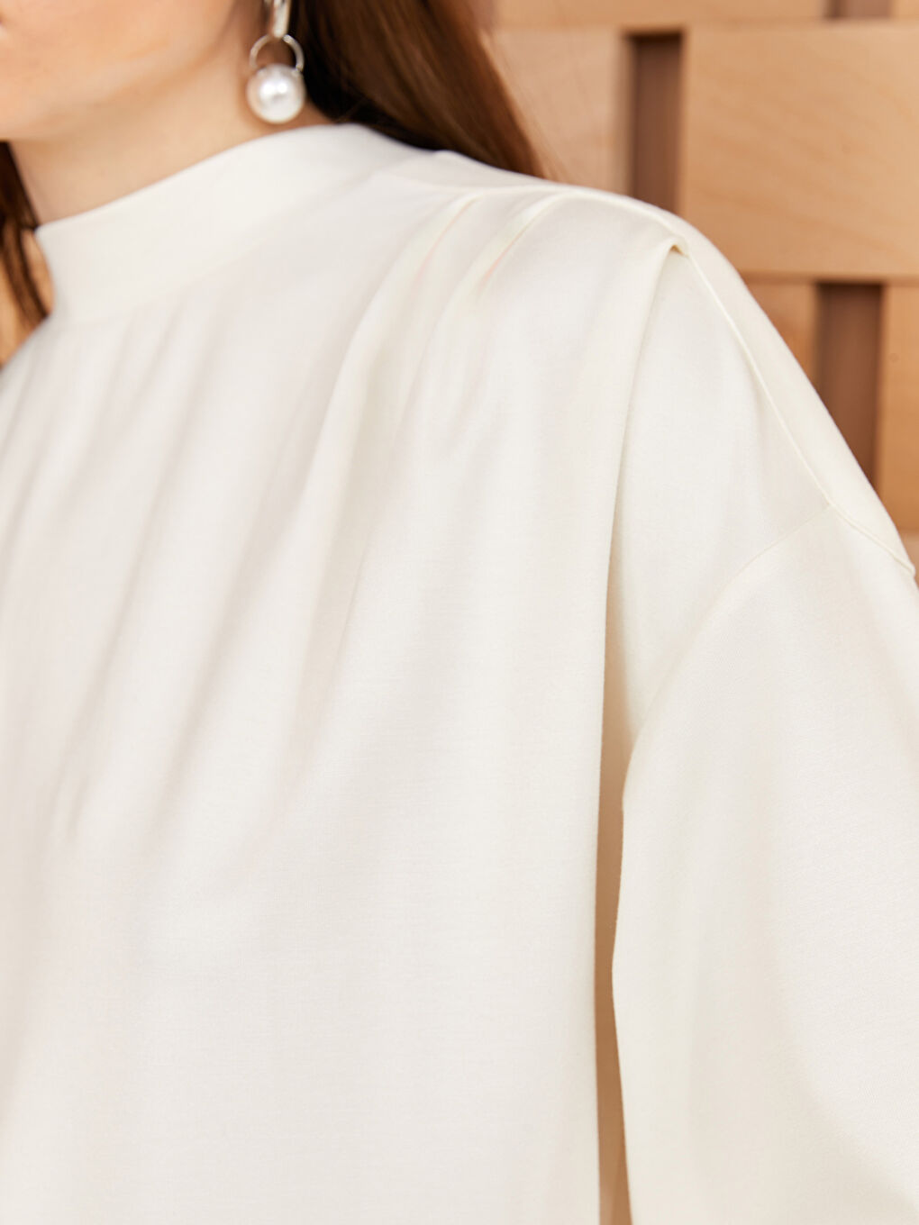 Funnel Neck Plain Long Sleeve Women's Tunic-3