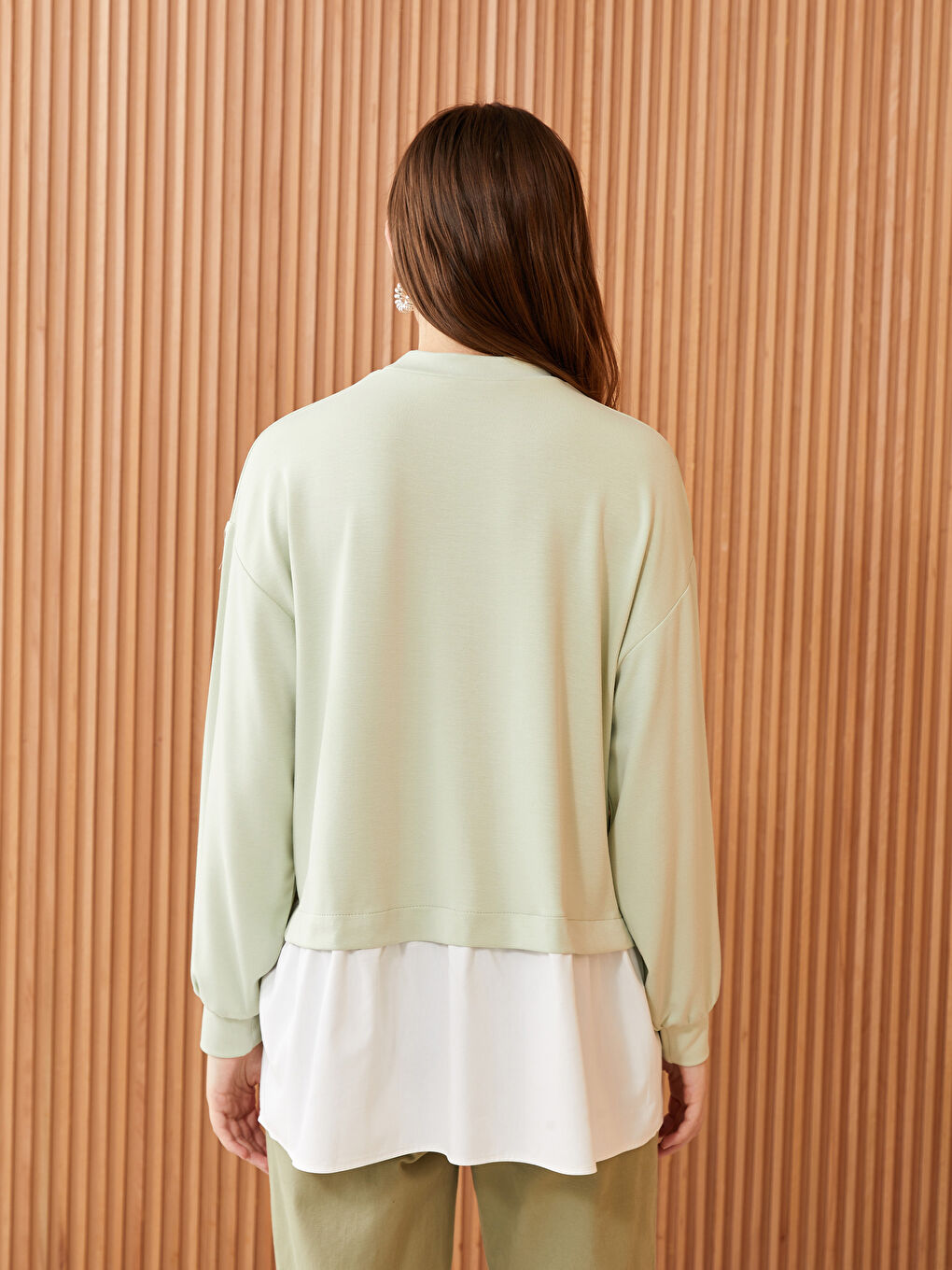 تونيك سويتشيرت كم طويل سادة بياقة دائرية للسيدات-4