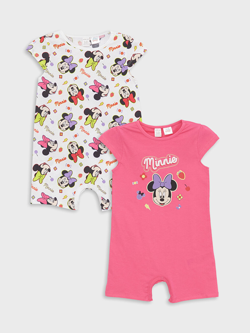 Crew Neck Minnie Mouse Printed Baby Girl Rompers 2 Pack