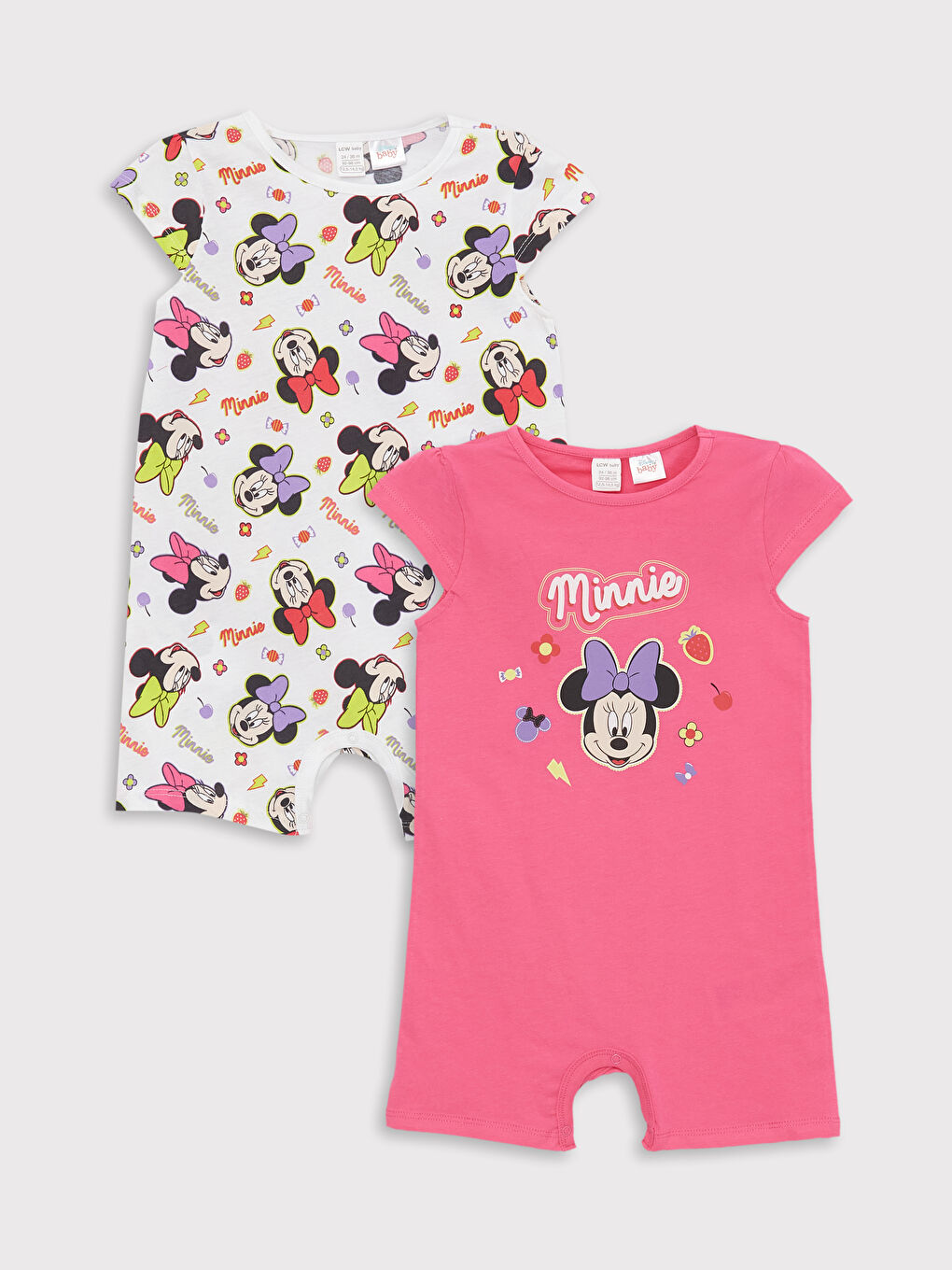 Crew Neck Minnie Mouse Printed Baby Girl Rompers 2 Pack-3