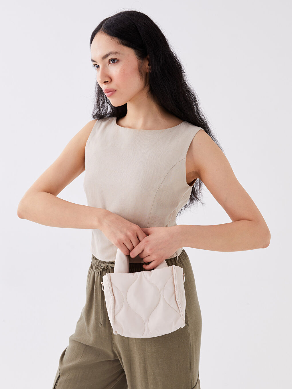 Ekru Desenli Kadın Çapraz Çanta-1