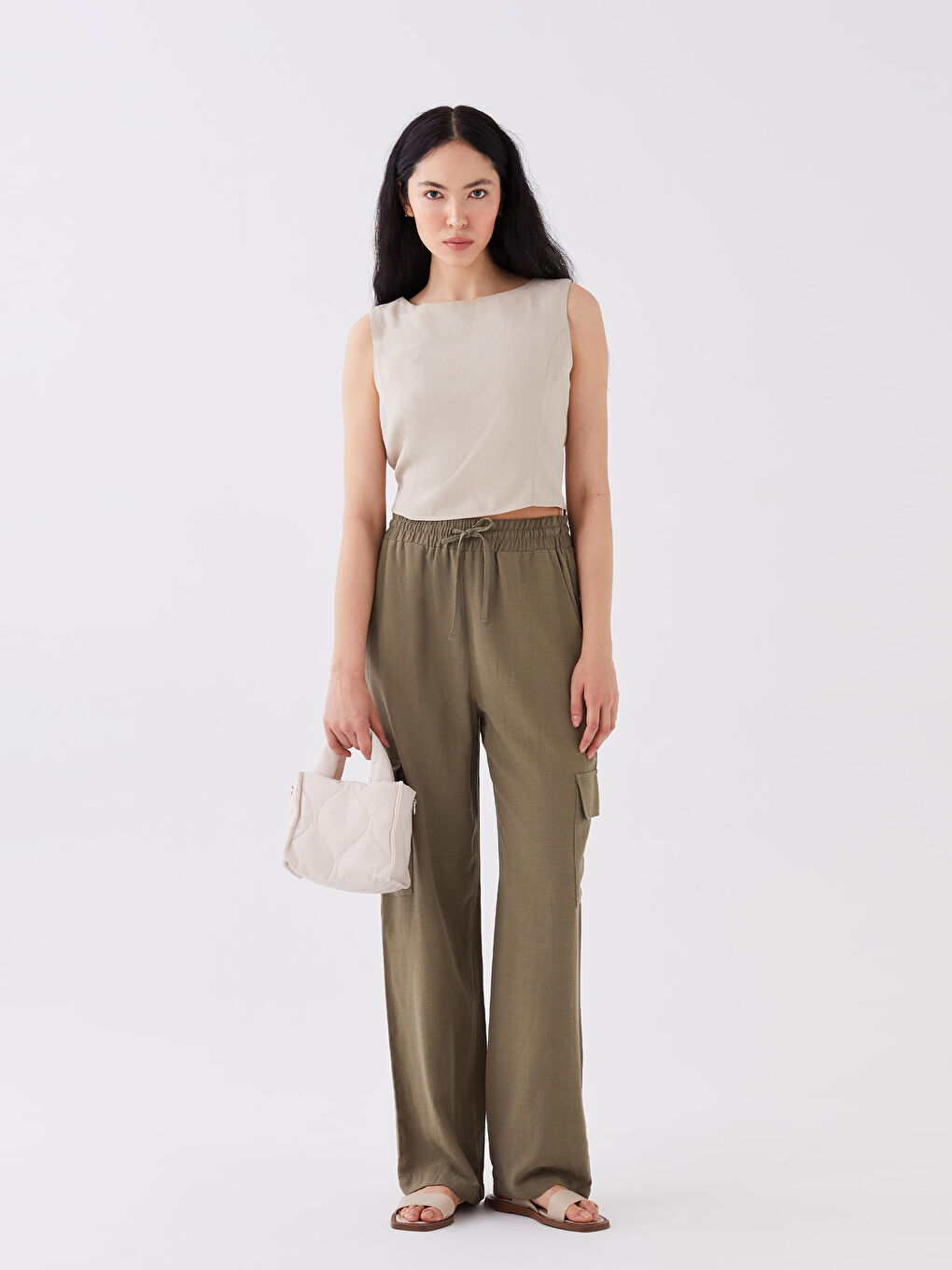 Ekru Desenli Kadın Çapraz Çanta-2