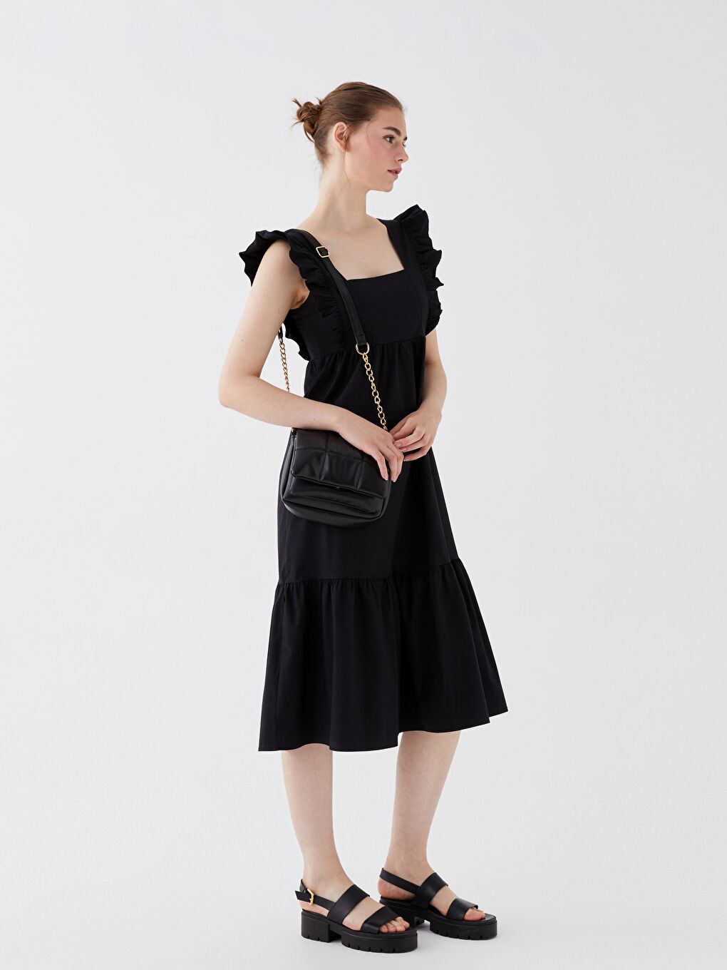 Siyah Deri Görünümlü Kadın Çapraz Çanta-1