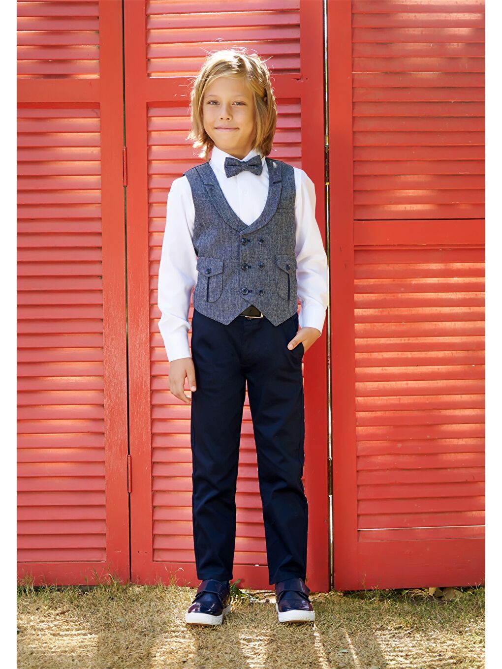 Lacivert Erkek Çocuk Yelekli Takım