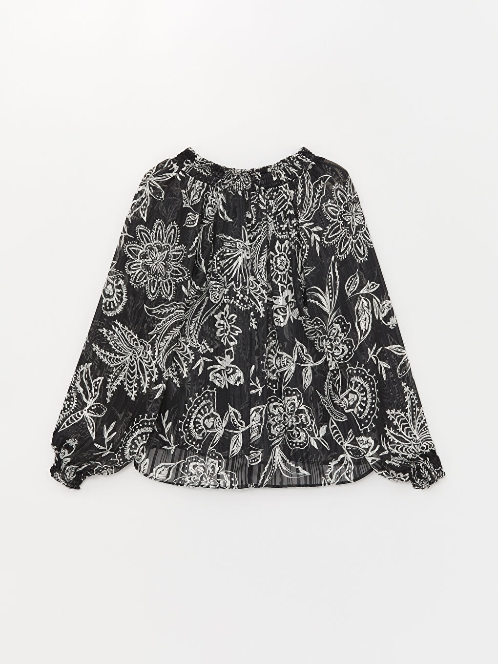 Tie Neck Patterned Long Sleeve Oversize Women's Blouse-5