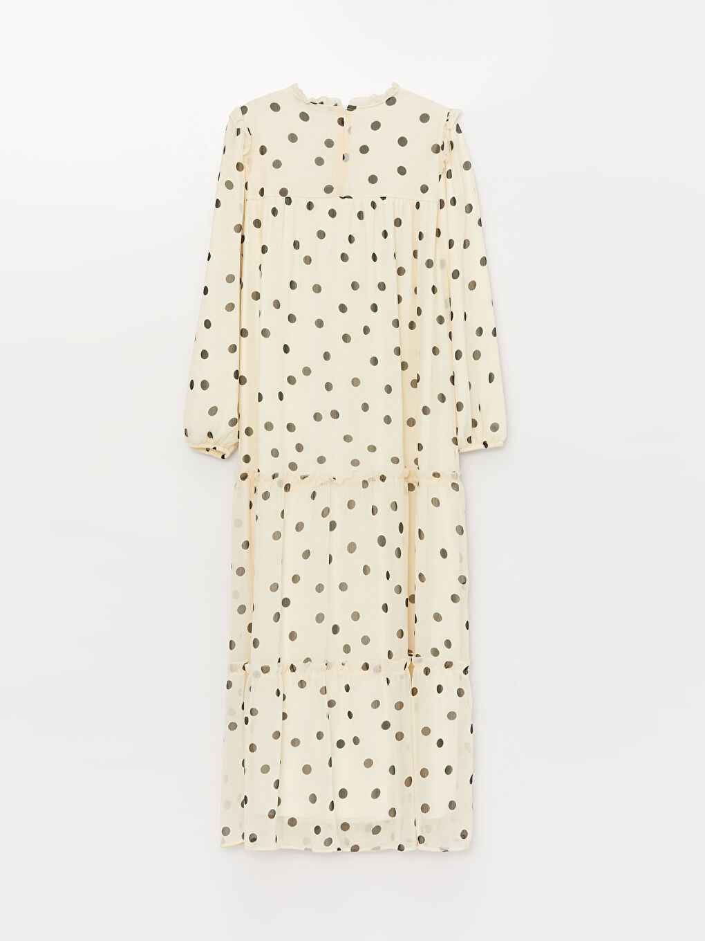 LCW Modest Frilly Stand Up Collar Polka Dot Long Sleeve Chiffon Women's Dress -S3IN24Z8-LRA