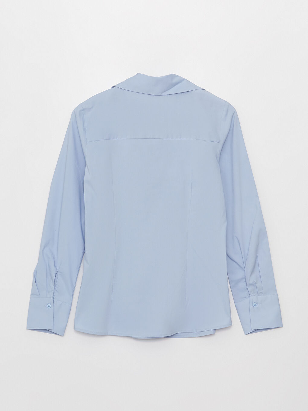 Mavi Düz Uzun Kollu Kadın Gömlek-5