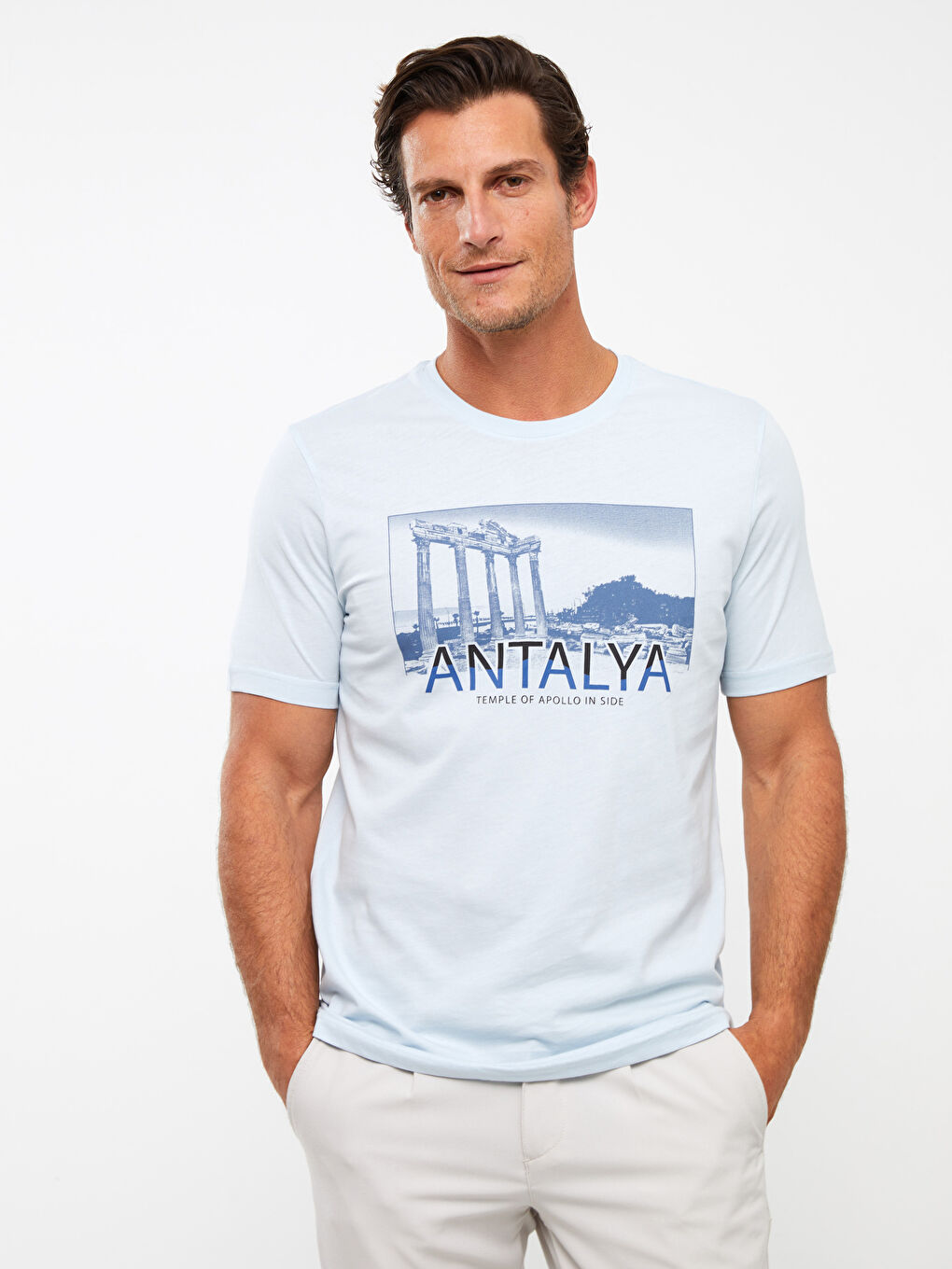 تيشيرت ياقة دائرية كم قصير مطبوع أنطاليا جيرسي للرجال-1