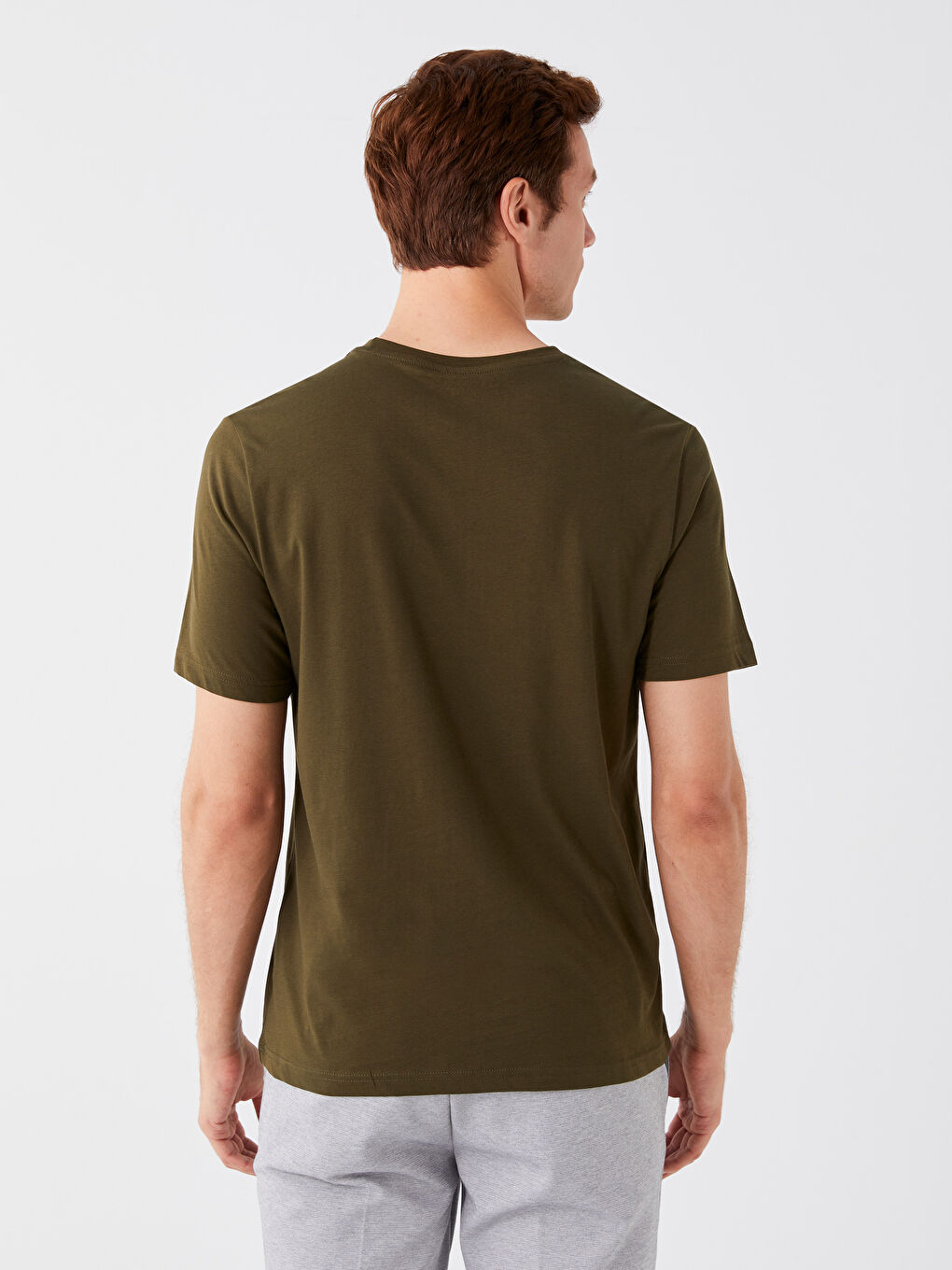 Haki Bisiklet Yaka Kısa Kollu Antalya Baskılı Penye Erkek Tişört-4