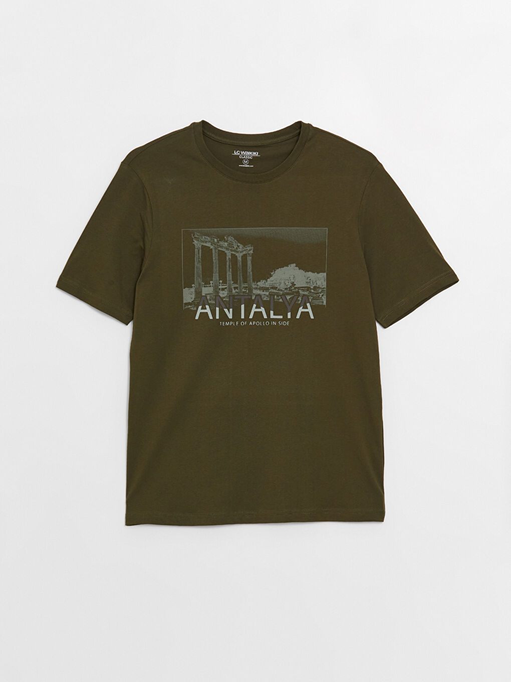 Haki Bisiklet Yaka Kısa Kollu Antalya Baskılı Penye Erkek Tişört-5