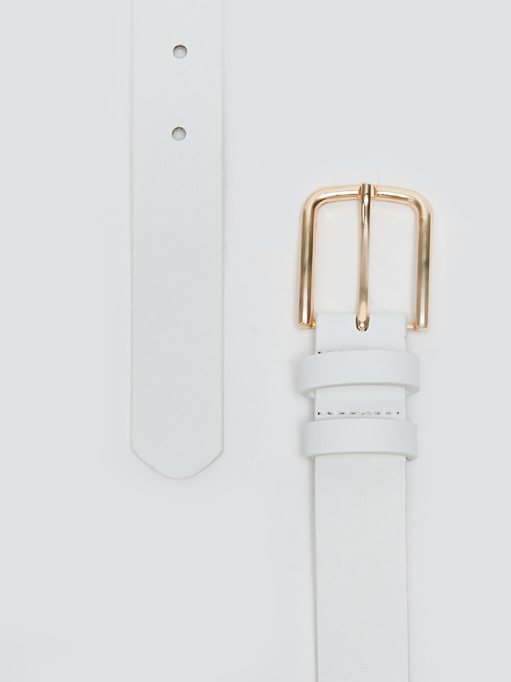 Beyaz Deri Görünümlü Kadın İnce Kemer-2