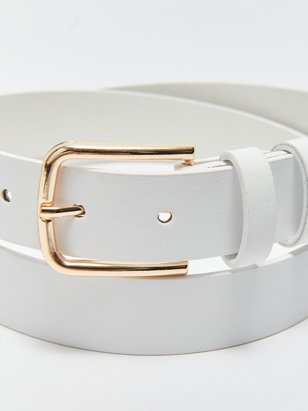 Beyaz Deri Görünümlü Kadın İnce Kemer-3