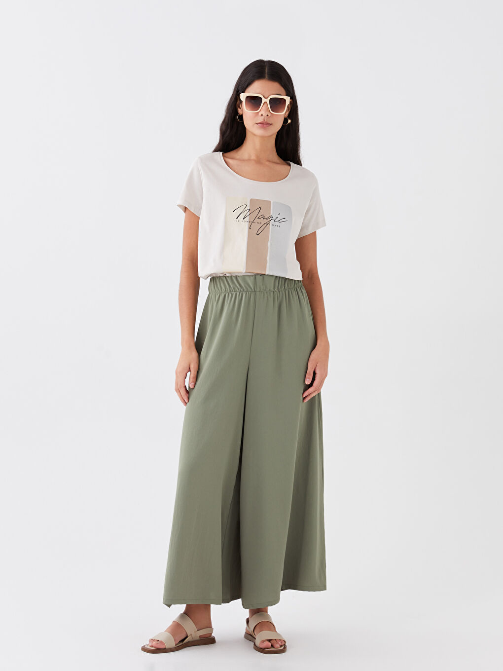 Women's Elasticated Waist Plain Overlay Pants