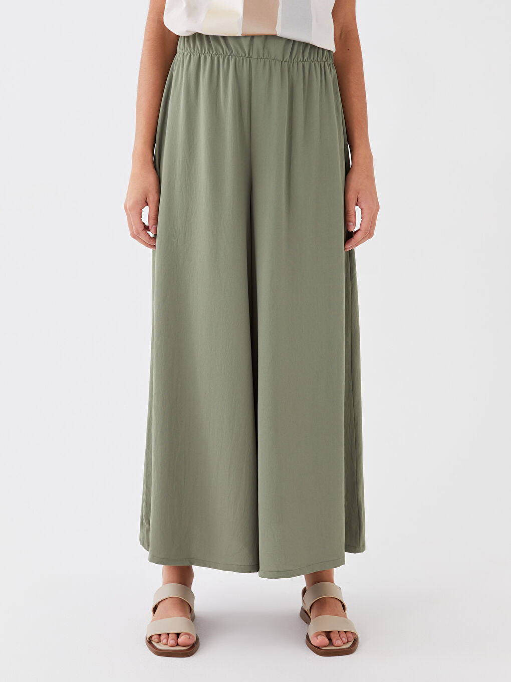 Women's Elasticated Waist Plain Overlay Pants-2