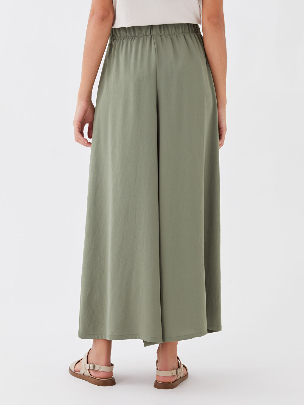Women's Elasticated Waist Plain Overlay Pants-3