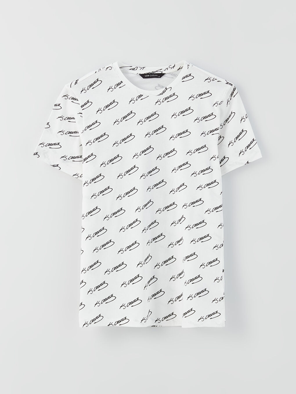 Beyaz Bisiklet Yaka Kısa Kollu Atatürk İmzası Baskılı Erkek Tişört-5