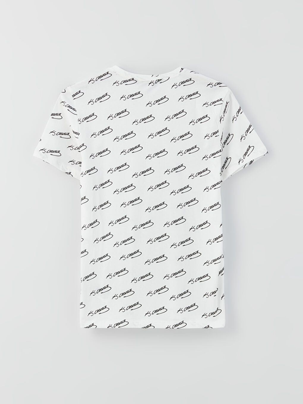 Beyaz Bisiklet Yaka Kısa Kollu Atatürk İmzası Baskılı Erkek Tişört-6