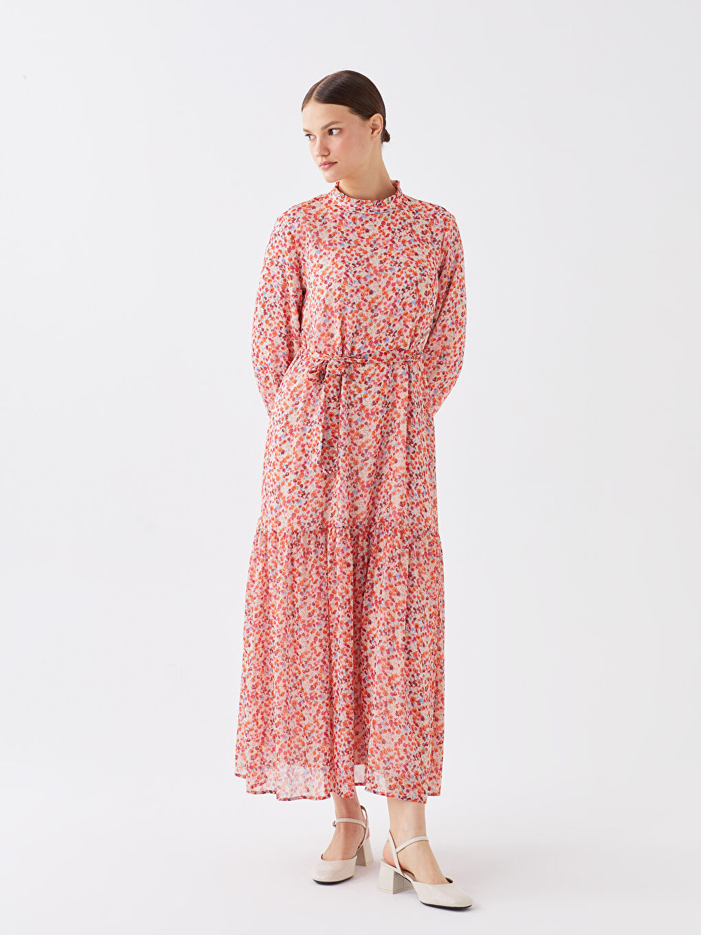 Stand Collar Floral Long Sleeve Women's Dress -S3IO19Z8-LT9