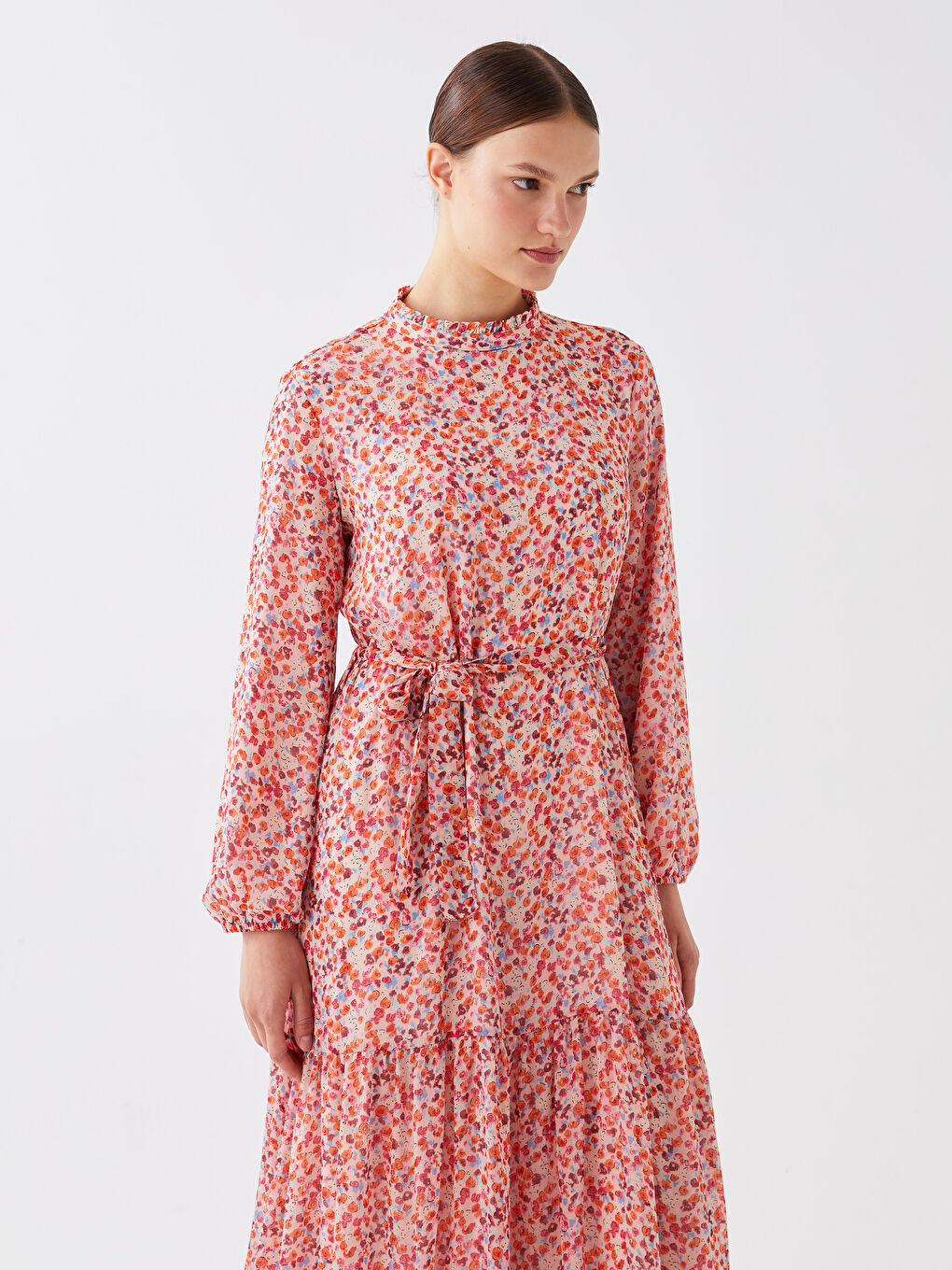 Stand Collar Floral Long Sleeve Women's Dress -S3IO19Z8-LT9
