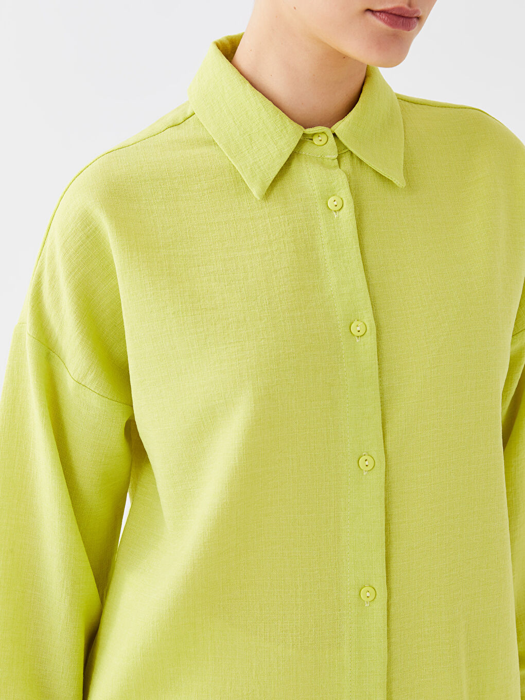 قميص تونيك سادة كم طويل أوفراسايز لمسة كتان للسيدات-3