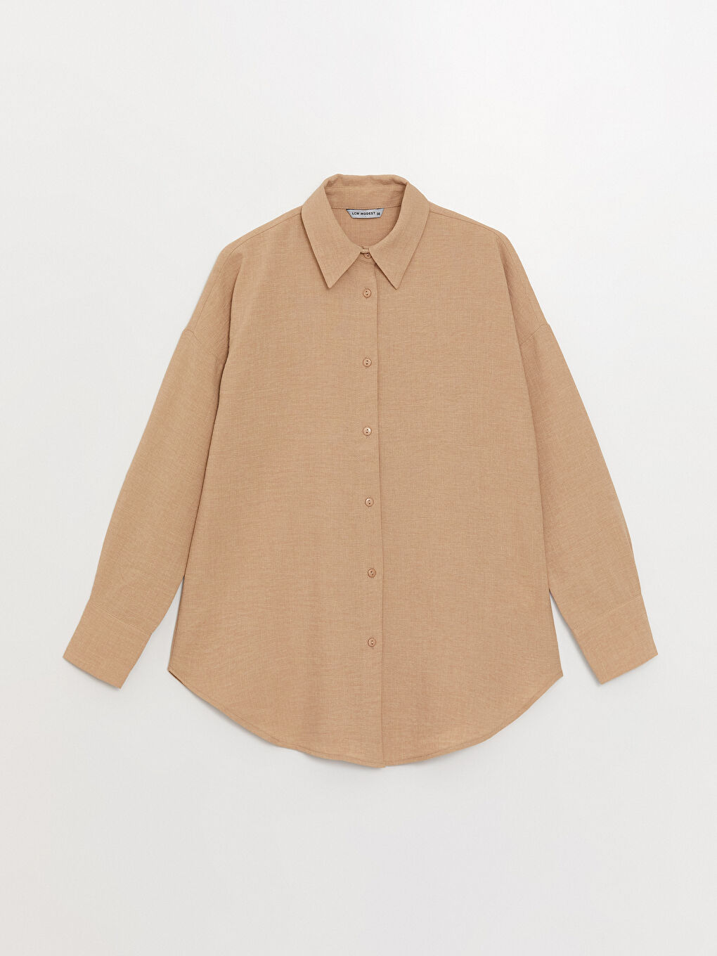 قميص تونيك سادة كم طويل أوفراسايز لمسة كتان للسيدات-5