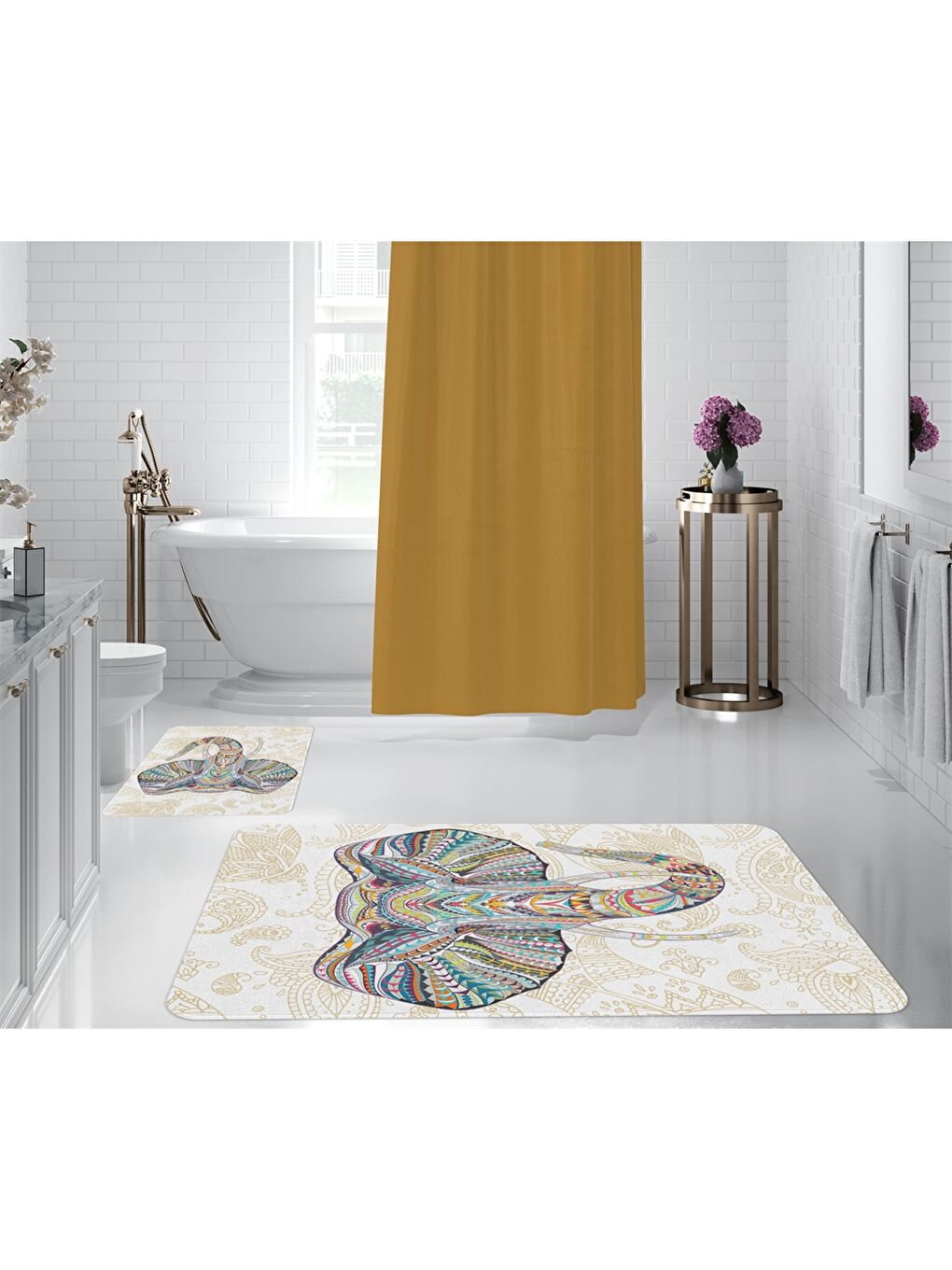 Karışık Fil Desenli Banyo Paspası 2'li