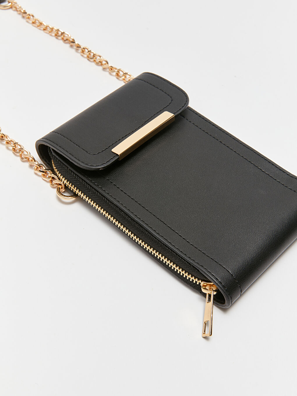 Siyah Deri Görünümlü Kadın Telefon Çantası-4