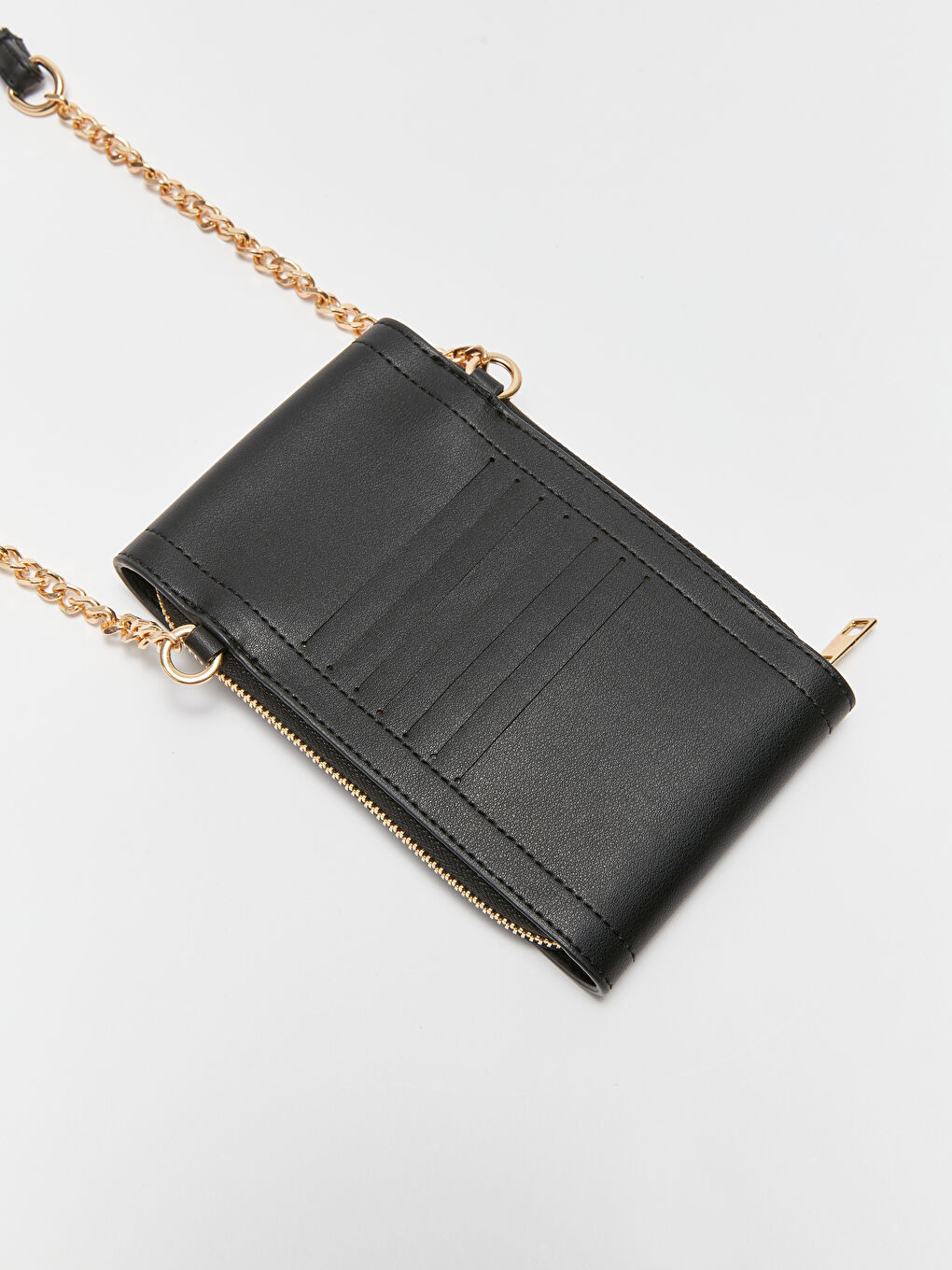 Siyah Deri Görünümlü Kadın Telefon Çantası-5