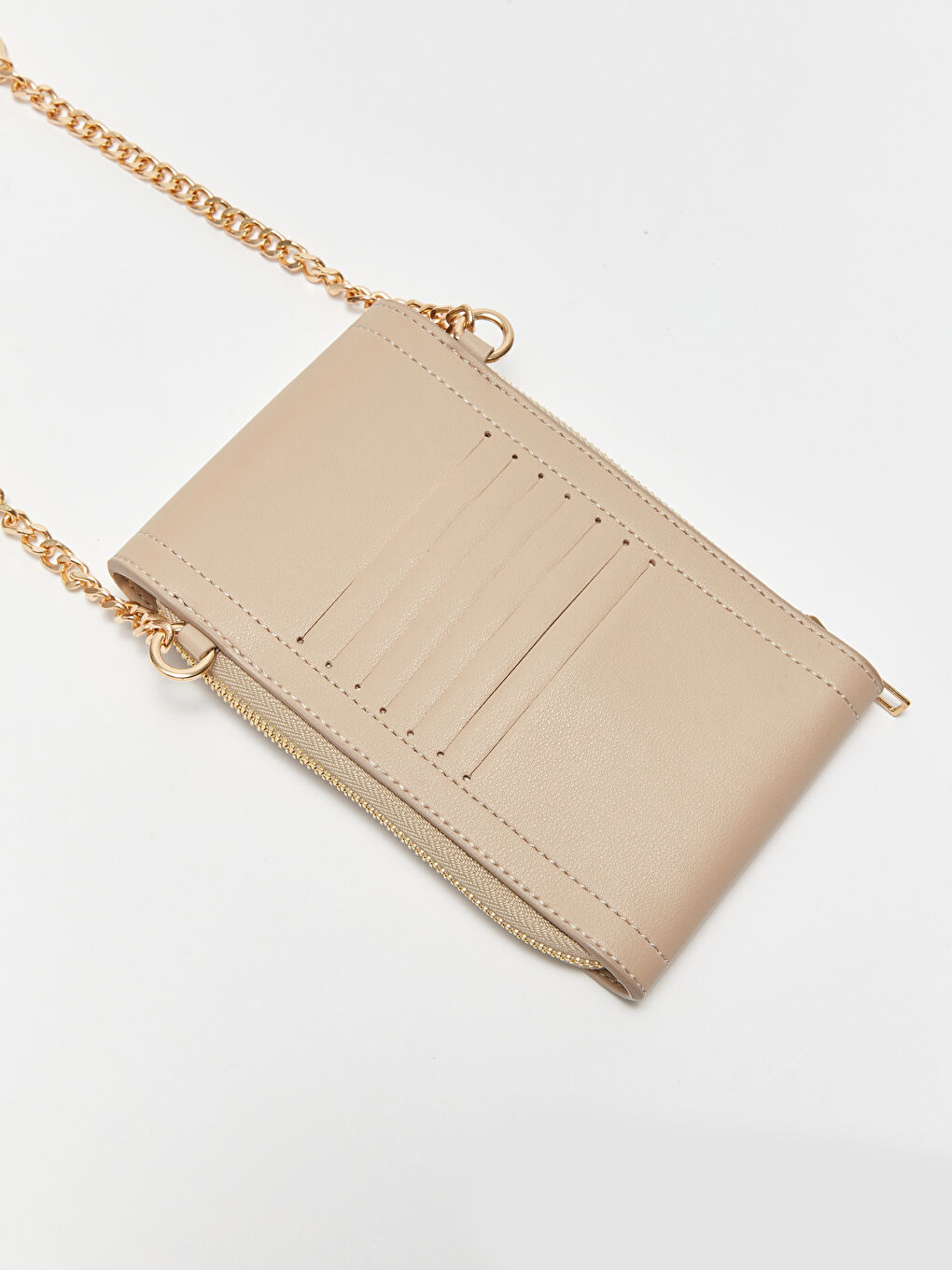 Ekru Deri Görünümlü Kadın Telefon Çantası-4