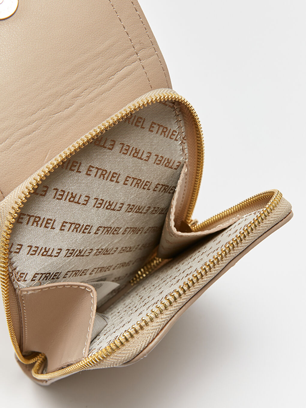 Ekru Deri Görünümlü Kadın Telefon Çantası-5