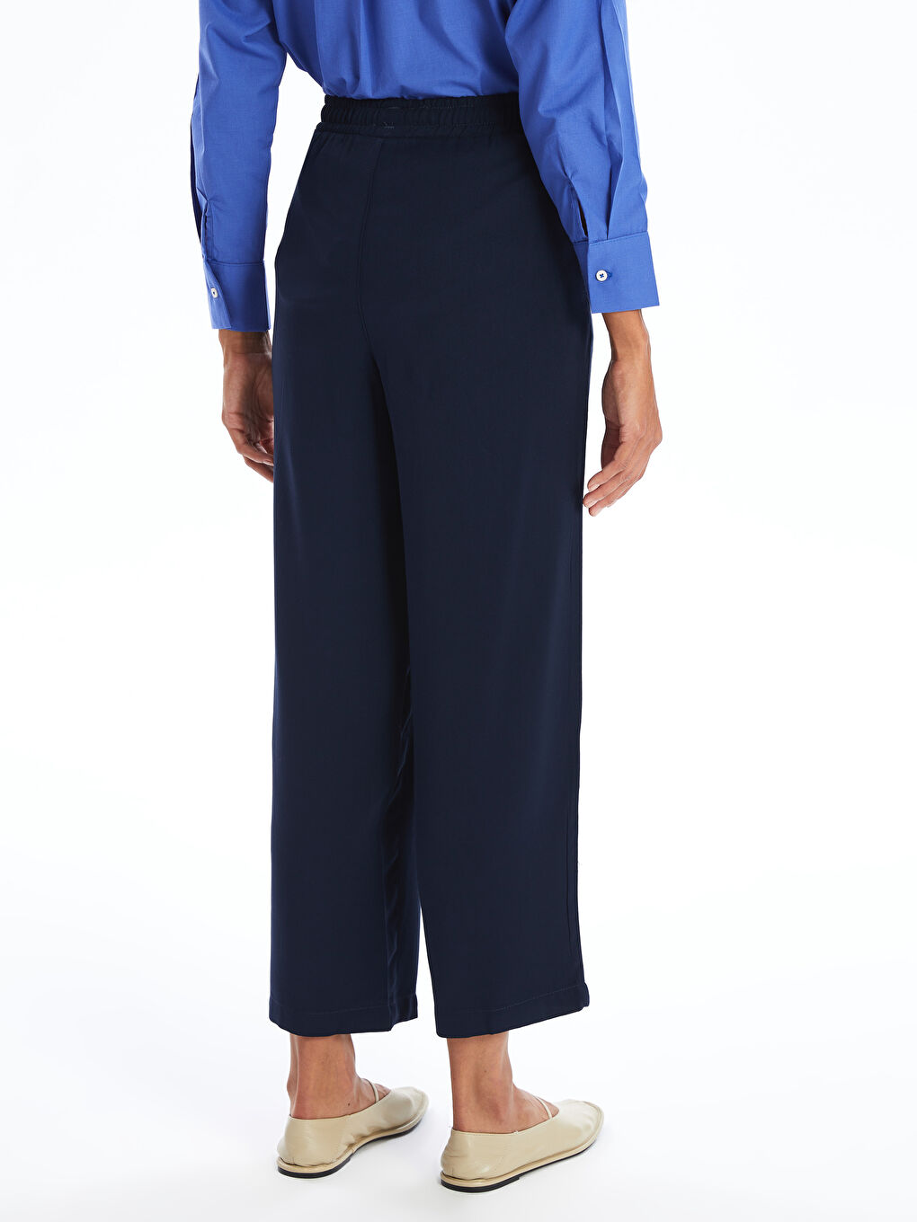 Elasticated Waist Plain Wide Leg Women's Trousers-3