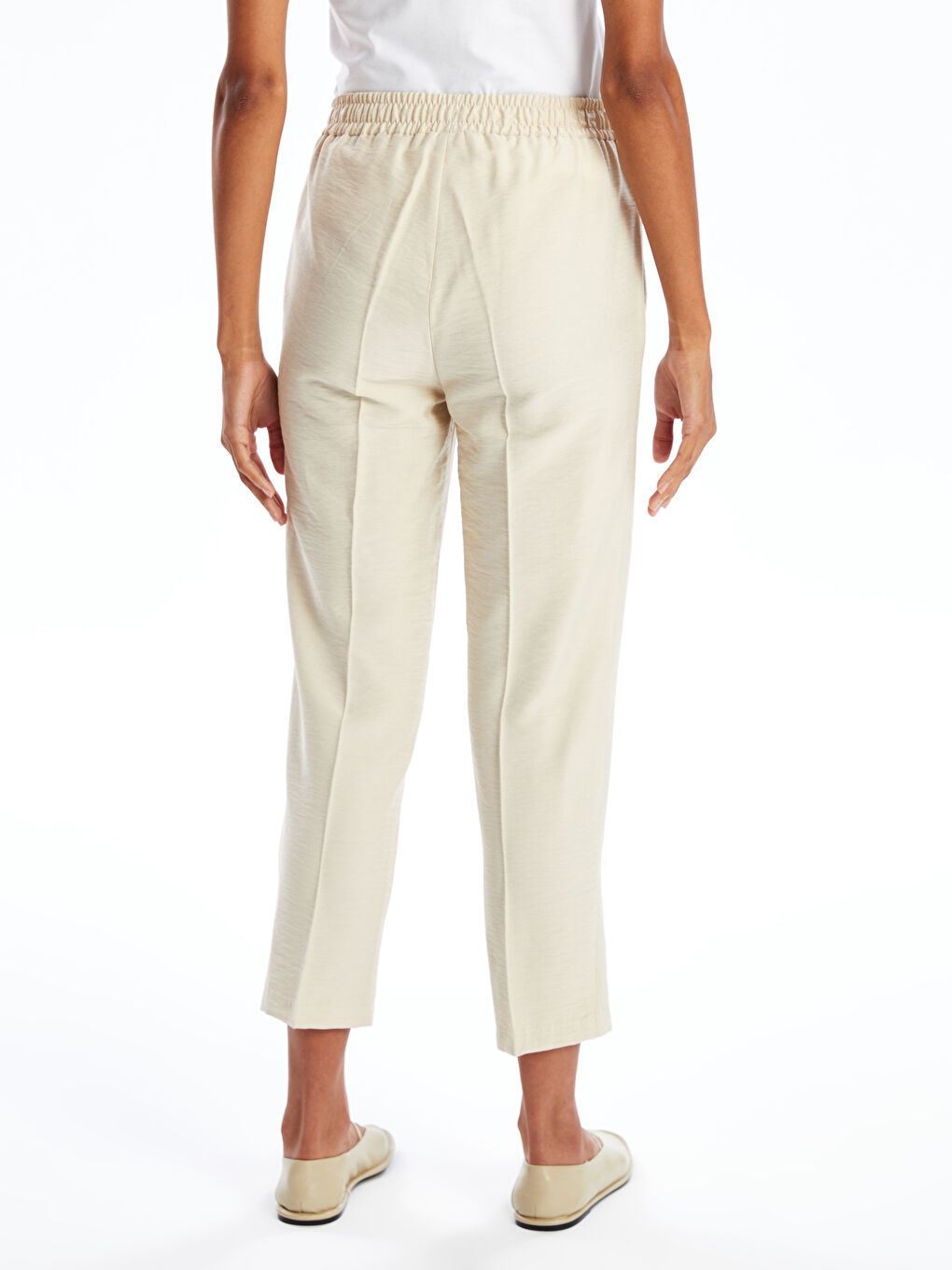 Women's Elasticated Waist Carrot Fit Plain Trousers-3