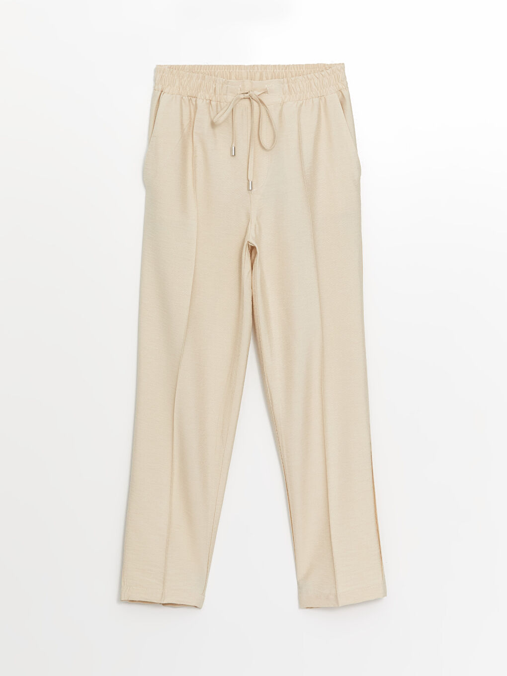 Women's Elasticated Waist Carrot Fit Plain Trousers-4