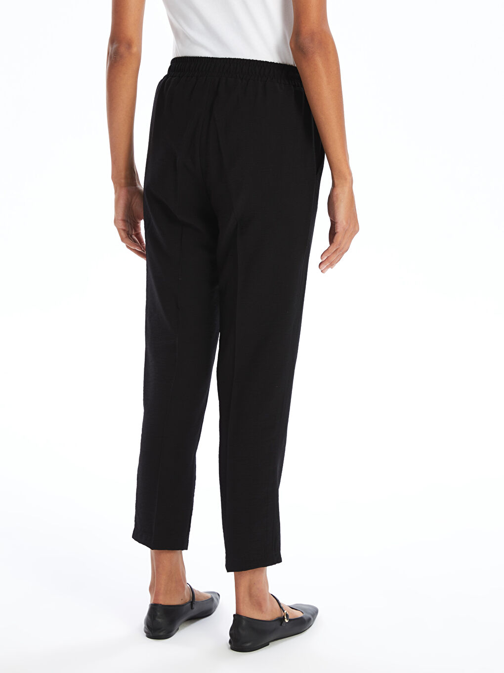 Women's Elasticated Waist Carrot Fit Plain Trousers-3