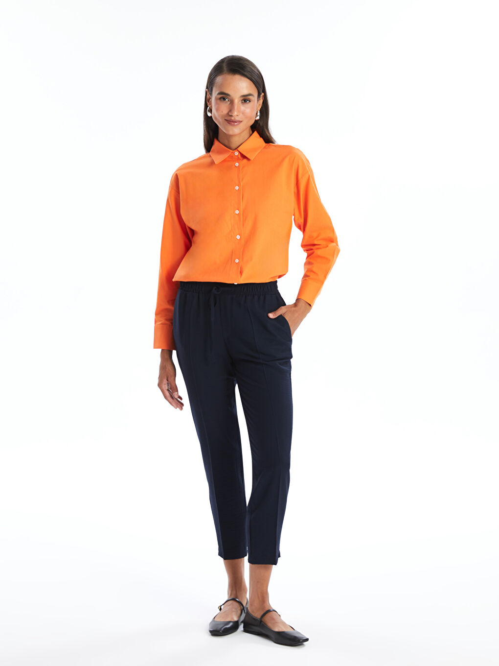 Women's Elasticated Waist Carrot Fit Plain Trousers