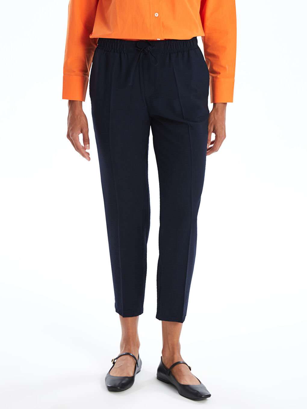 Women's Elasticated Waist Carrot Fit Plain Trousers-1