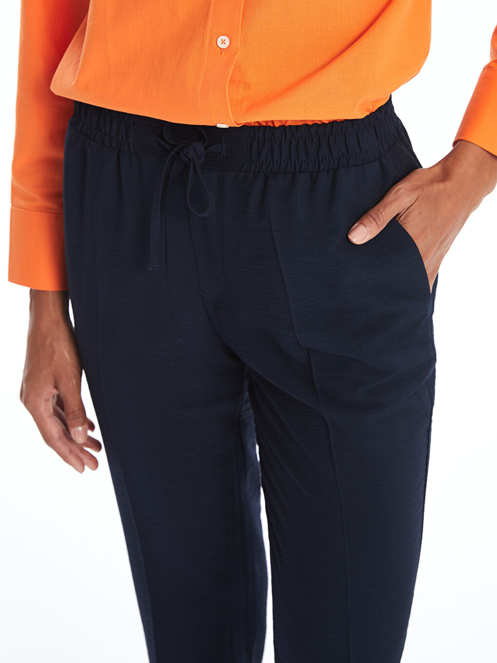 Women's Elasticated Waist Carrot Fit Plain Trousers-2