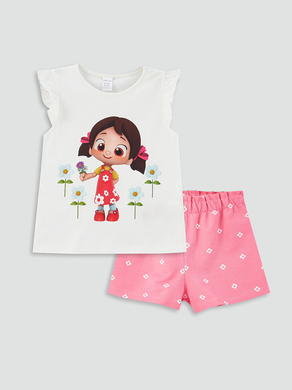 Crew Neck Niloya Printed Baby Girl T-Shirt and Shorts 2-Pack Set