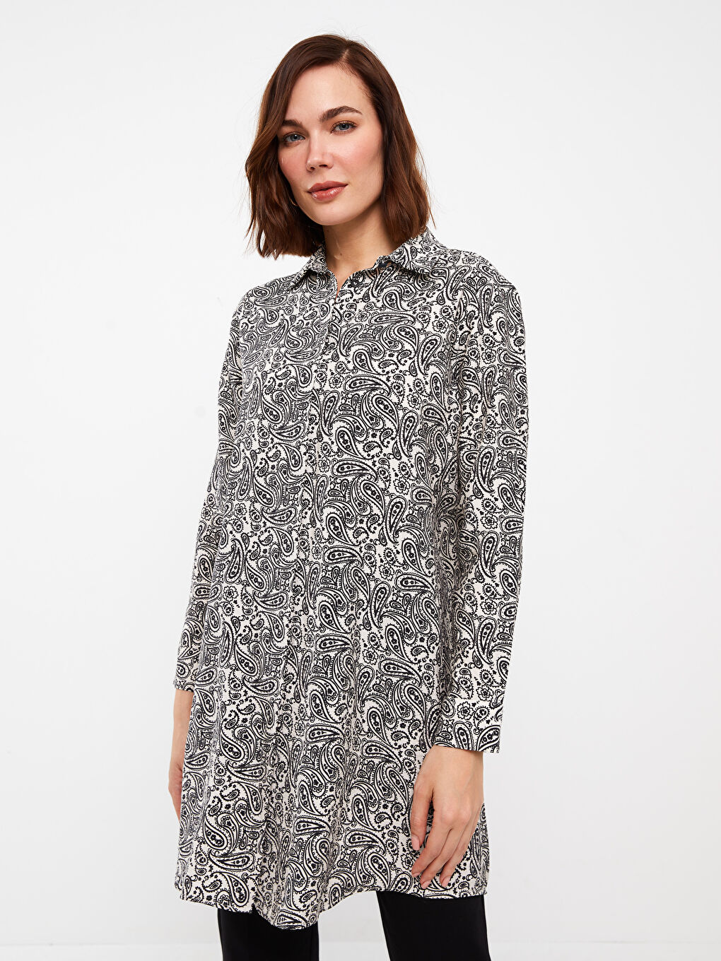 Siyah Desenli Kadın Gömlek Tunik