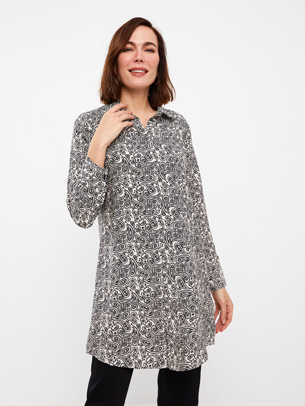 Siyah Desenli Kadın Gömlek Tunik-1
