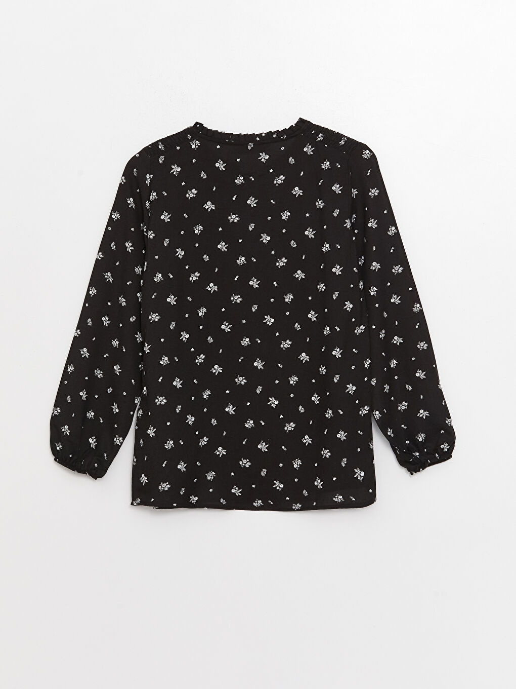 بلوزة نسائية بوبلين كم طويل مطبوع بياقة مربوطة-6