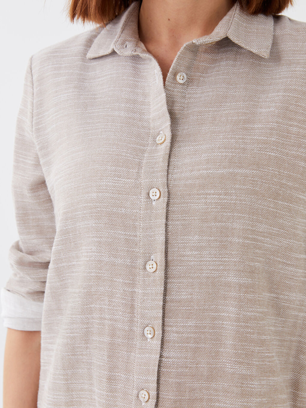 Bej Desenli Uzun Kollu Kadın Gömlek-3