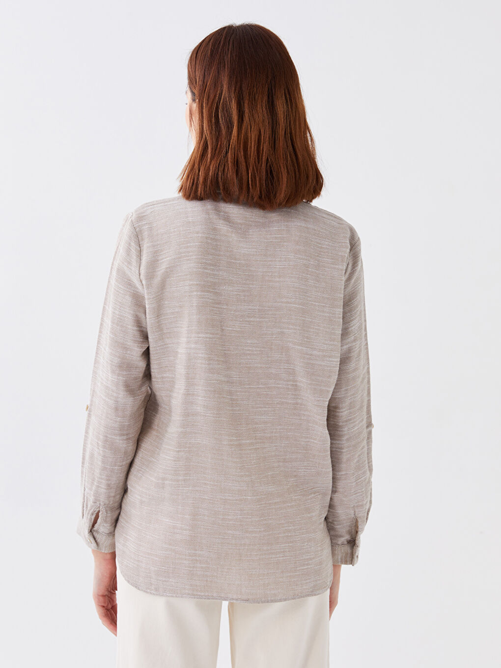 Bej Desenli Uzun Kollu Kadın Gömlek-4