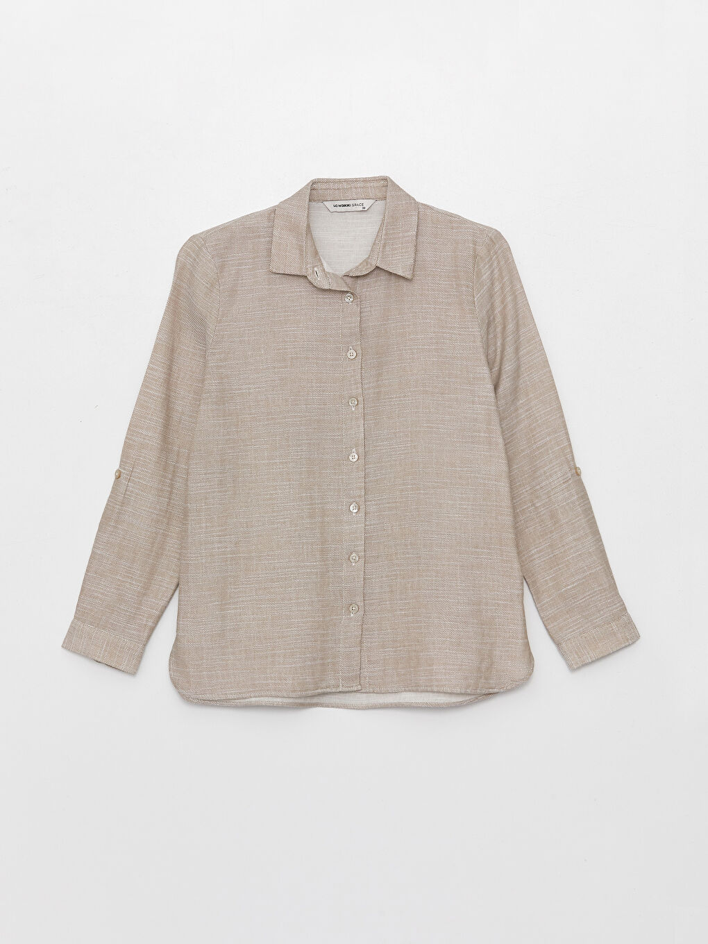 Bej Desenli Uzun Kollu Kadın Gömlek-5